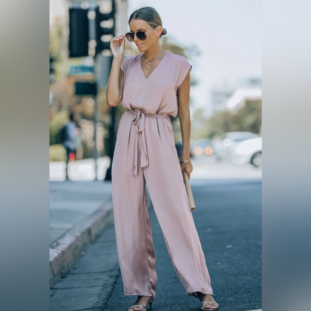LOOK AT ME NOW SATIN POCKETED WIDE LEG JUMPSUIT - MOCHA